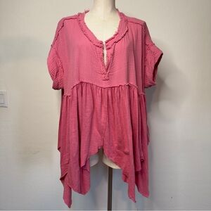 We The Free Pink Short Sleeve Boho Peasant Top